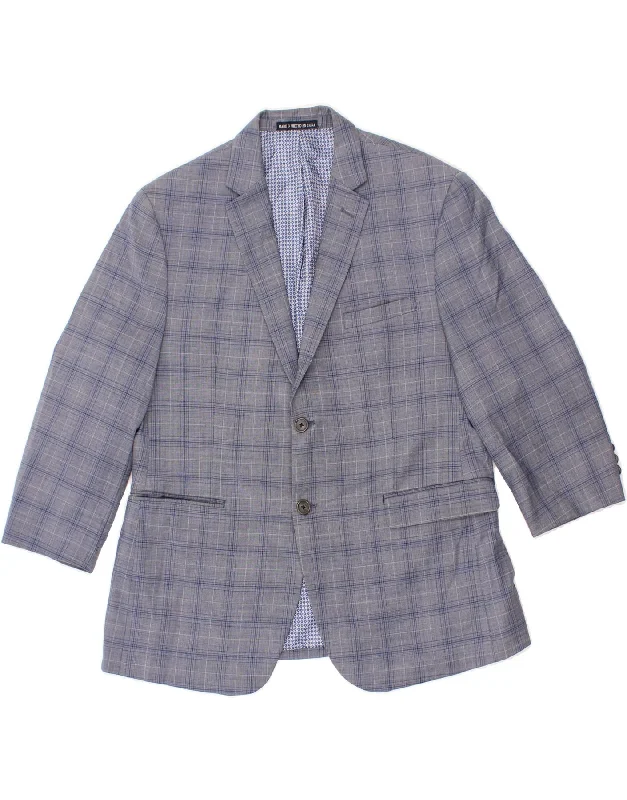 Trendy Comfort PENGUIN Mens 2 Button 3/4 Sleeve Blazer Jacket UK 42 XL Blue Check Wool