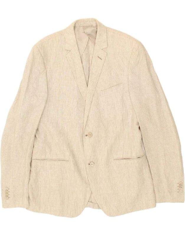 Heavy Coats BALLANTYNE Mens 2 Button Blazer Jacket IT 54 2XL Beige Pinstripe Linen