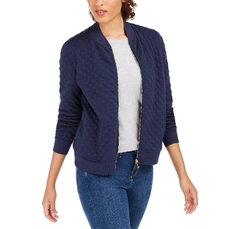 Modern Apparel Charter Club Women's Textured Knit Bomber Jacket Blue Size Large