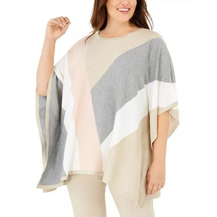 Relaxed Wearables Calvin Klein Women's Colorblocked Poncho Sweater Charcoal Size 2X