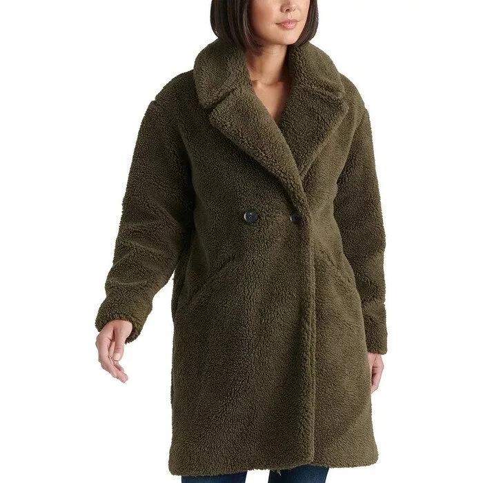 Jogging Jackets Lucky Brand Women's Teddy Fuzzy Double Breasted Coat Green Size Medium