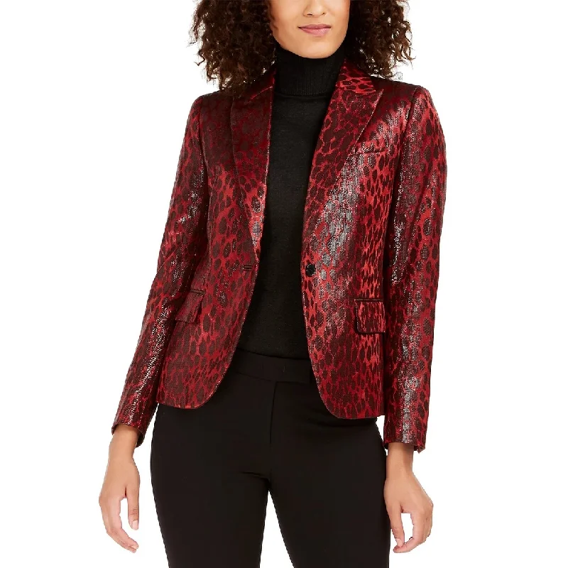 Easy Fashion Anne Klein Women's Shiny Print Blazer Red Size 6