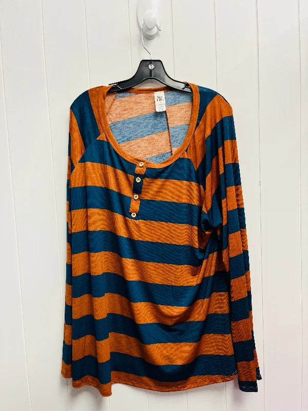 Fashion Comfort Top Long Sleeve By Sew In Love In Blue & Brown, Size: 3x