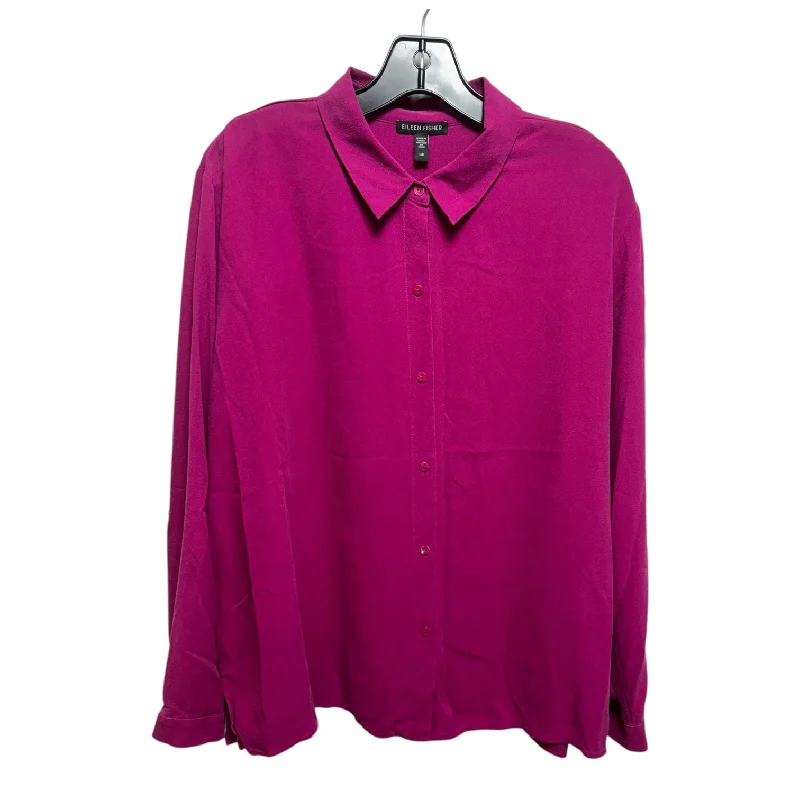 Boho Menswear Silk Top Long Sleeve By Eileen Fisher In Pink, Size: L