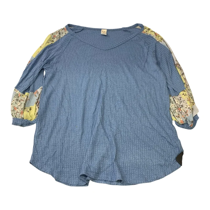 Statement Shoes Top Long Sleeve By 7th Ray In Blue, Size: 2x