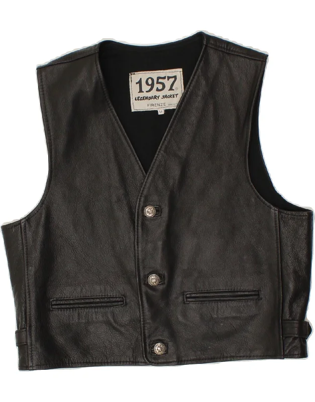 Relaxed Fit 1957 LEGENDARY Mens Leather Waistcoat Medium Black Leather