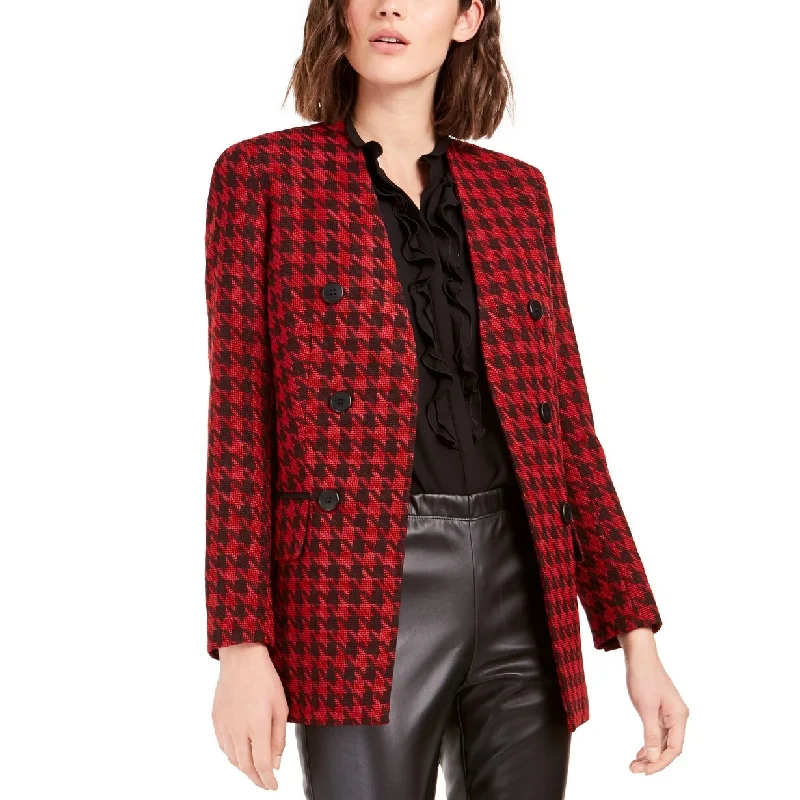 Versatile Wardrobe Bar III Women's Houndstooth Collarless Double-Breasted Jacket Black Size 8