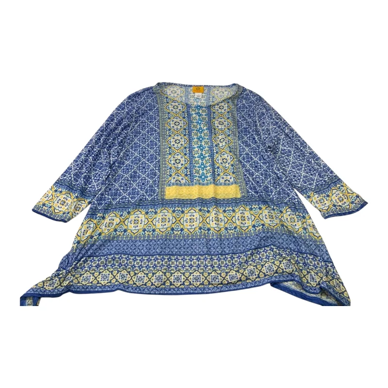 Street Hoodies Top Long Sleeve By Ruby Rd In Blue & Yellow, Size: 2x