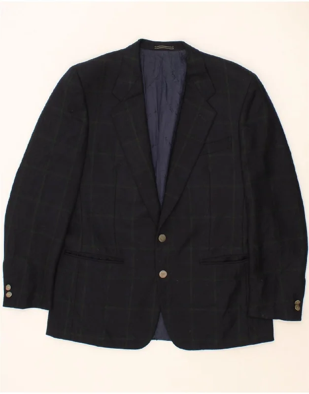 Everyday Essentials AQUASCUTUM Mens 2 Button Blazer Jacket UK 38 Medium Navy Blue Check