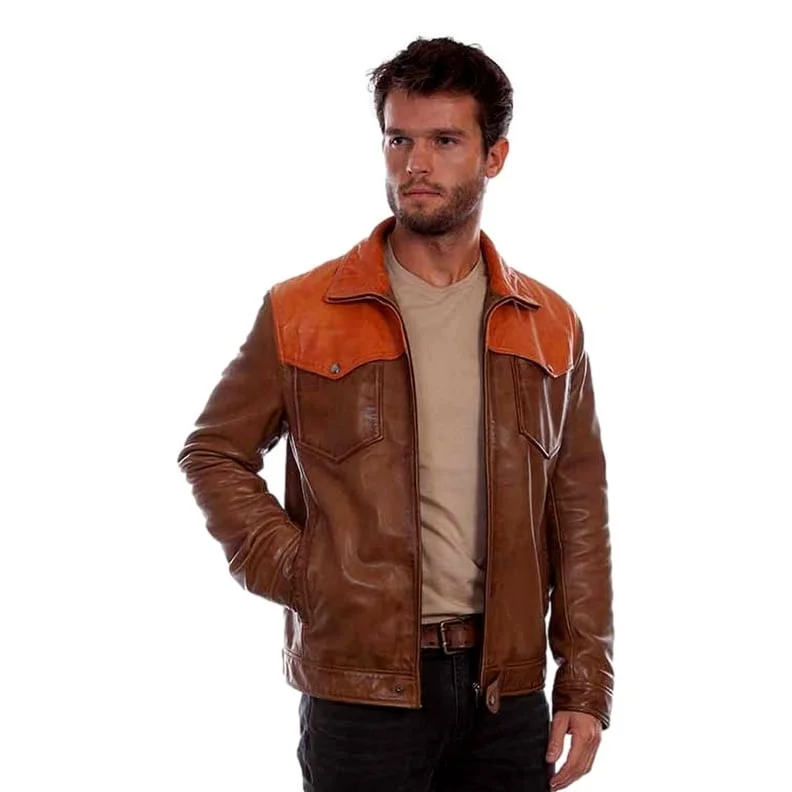 Everyday Jackets Scully Western Jacket Mens Zip Contrast Leather Saddle Tan F0_2018