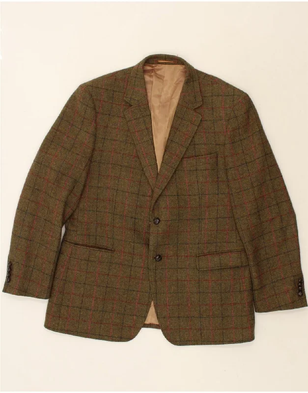 Tailored Coats BROOK TAVERNER Mens 2 Button Blazer Jacket UK 42 XL Khaki Check Wool