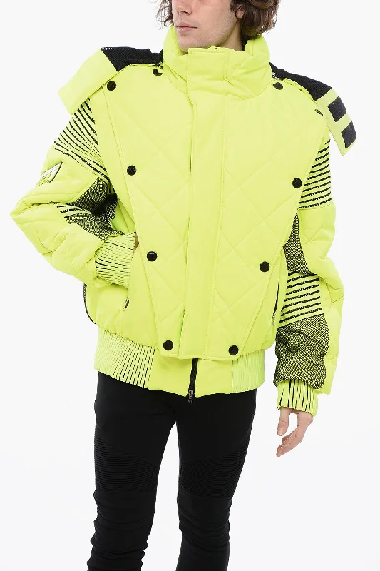 Casual Comfort Balmain Padded Neon Jacket With Removable Hood And Mesh Details