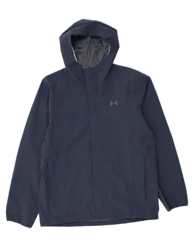 Casual Wear UNDER ARMOUR Mens Hooded Rain Jacket UK 38 Medium Navy Blue Polyester