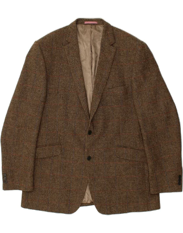 Modern Comfort SHETLAND Mens 2 Button Blazer Jacket UK 48 4XL Brown Herringbone Wool