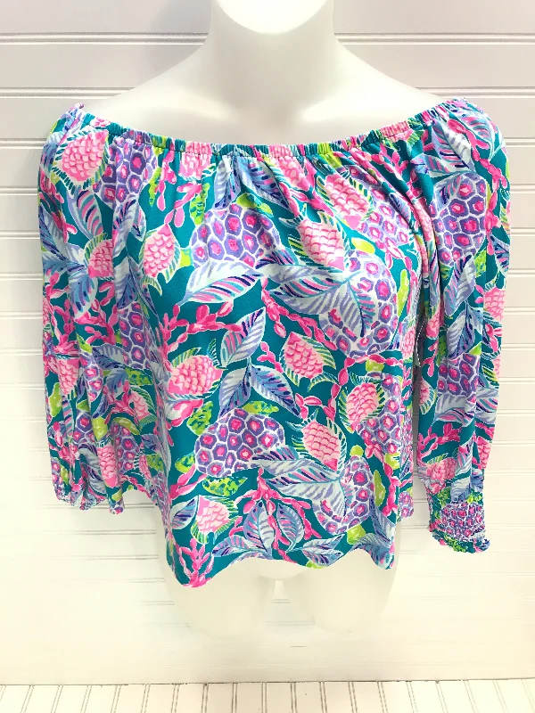 Graphic Caps Top Long Sleeve Designer By Lilly Pulitzer In Multi-colored, Size: L