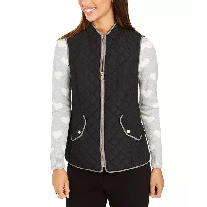 Casual Layers Charter Club Women's Quilted Stand Collar Vest Black Size Large