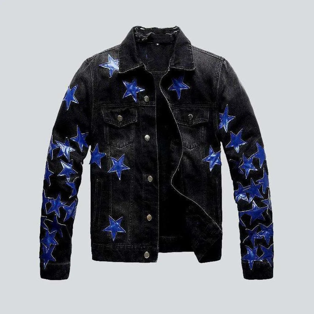 Sporty Look Blue stars black denim jacket