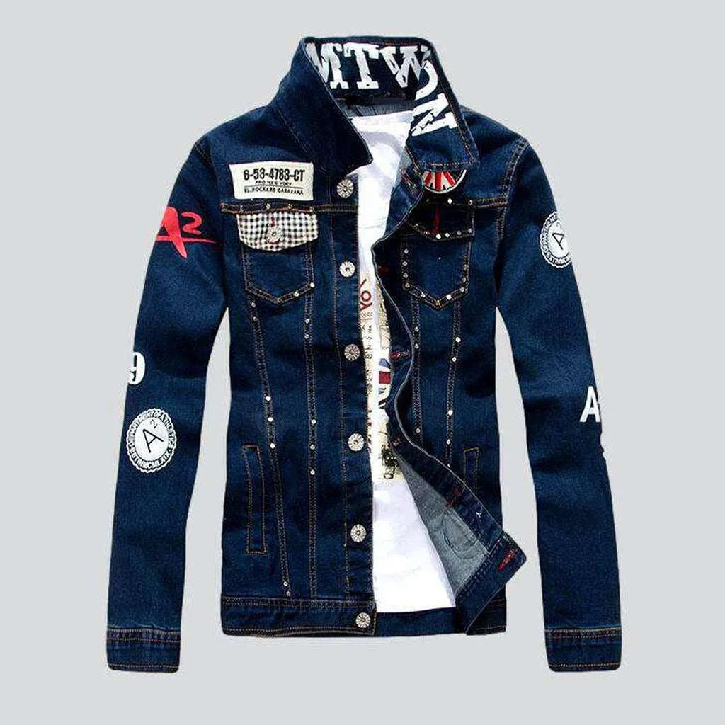 Lightweight T-shirts Rivet embellished embroidered denim jacket