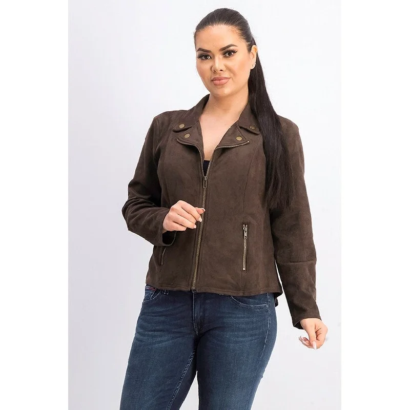 Everyday Jackets Style & Co Women's Petite Faux Suede Moto Jacket Dark Brown Size Petite Large - Petite Large