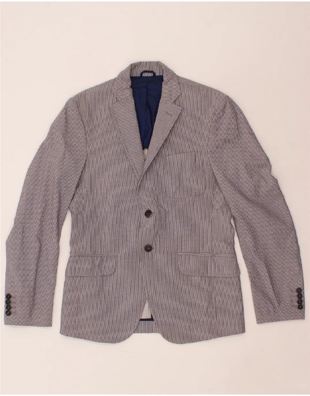 Cool Comfort BENETTON Mens 2 Button Blazer Jacket IT 46 Small Grey Pinstripe Cotton