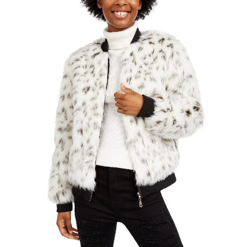 Warm Essentials Say What? Juniors' Faux-Fur Bomber Jacket White Size Extra Small - X-Small