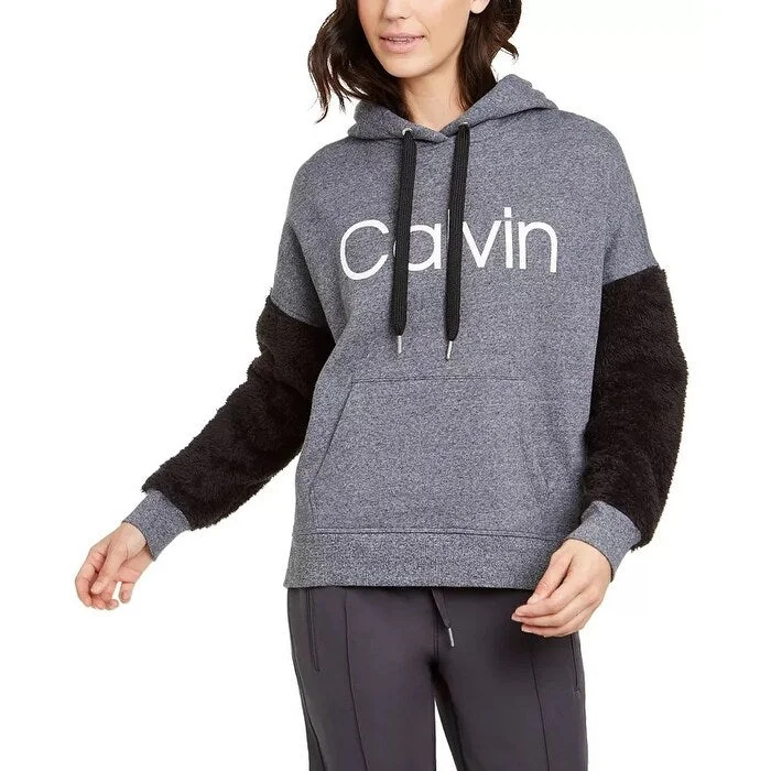 Cozy Apparel Calvin Klein Women's Performance Colorblocked Fleece Sleeve Hoodie Black Size X-Large