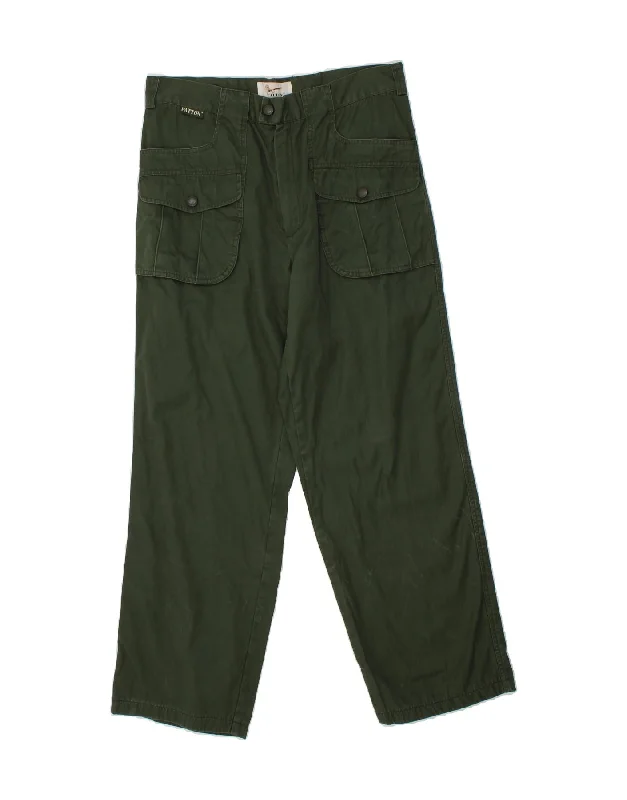 Casual Knitwear VINTAGE Mens Straight Cargo Trousers IT 52 XL W34 L30 Green Cotton