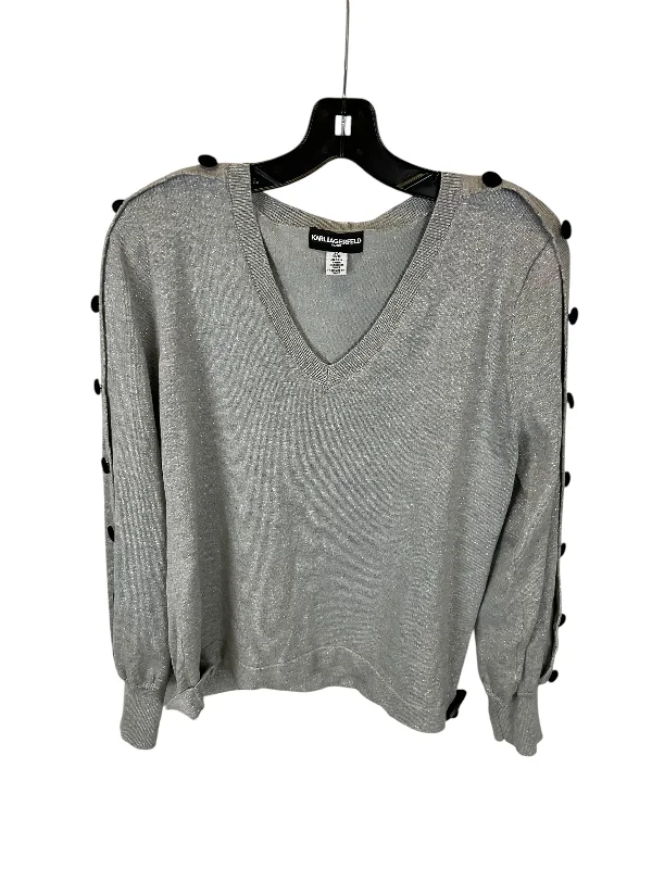 Classic Casual Top Long Sleeve Designer By Karl Lagerfeld In Grey, Size: L