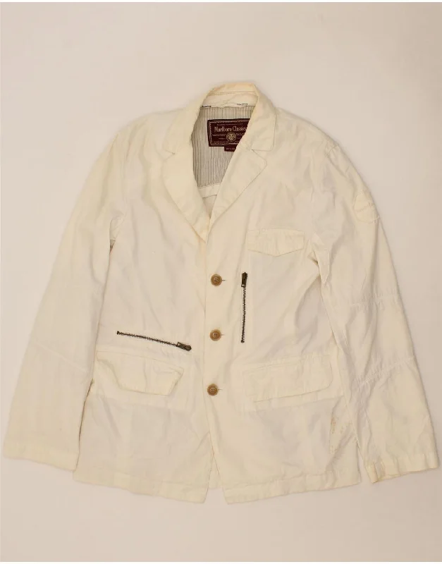 Laid-Back Style MARLBORO CLASSICS Mens 3 Button Blazer Jacket UK 38 Medium White Cotton