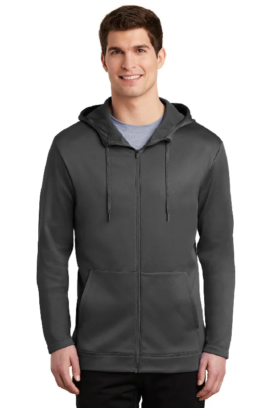 Active Essentials Nike Mens Therma-Fit Moisture Wicking Fleece Full Zip Hooded Sweatshirt Hoodie w/ Pockets - Anthracite Grey