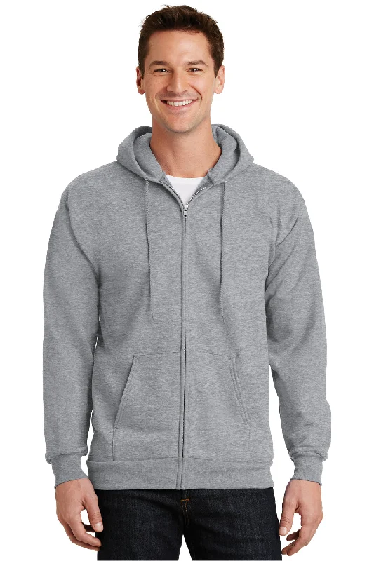 Everyday Comfort Port & Company Mens Essential Pill Resistant Fleece Full Zip Hooded Sweatshirt Hoodie w/ Pockets - Heather Grey