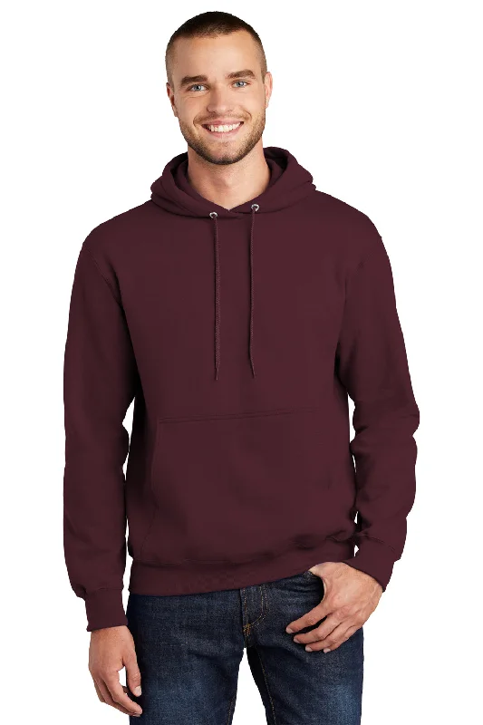 Urban Look Port & Company Mens Essential Pill Resistant Fleece Hooded Sweatshirt Hoodie w/ Pouch Pocket - Maroon