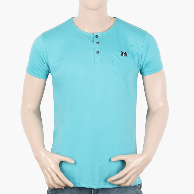 Soft Layers Men's Half Sleeves T-Shirt - Cyan