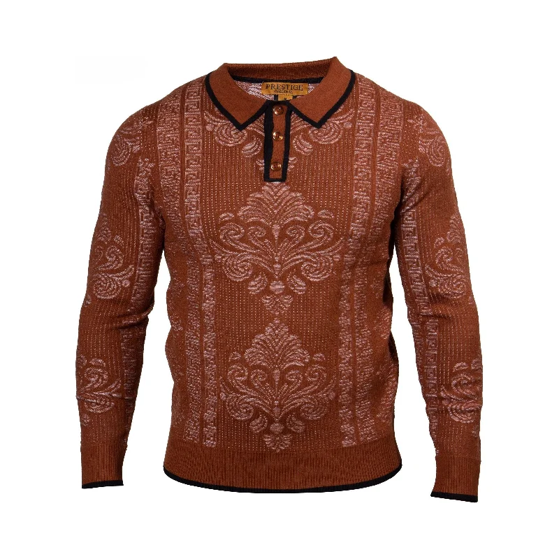 Practical Looks Prestige Brick Brown Black Polo Sweater SW-547-BRICK