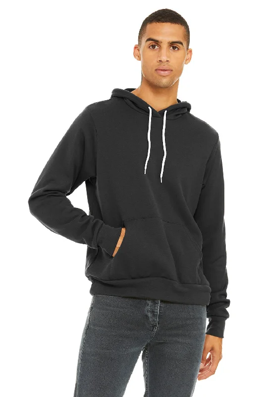 Comfy Styles Bella + Canvas Mens Sponge Fleece Hooded Sweatshirt Hoodie w/ Pouch Pocket - Dark Grey