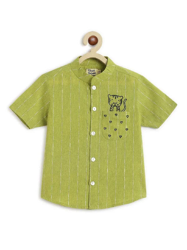 Everyday Comfort Boy Pocket Tiger Shirt - Green