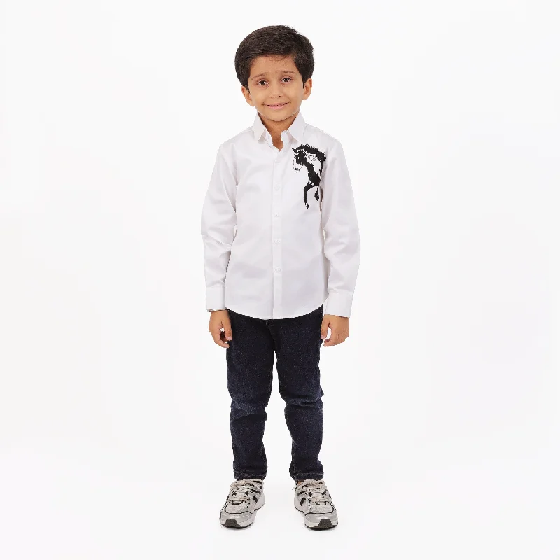 Premium Outfits Pre-Order - White HORSE SHIRT For Boys