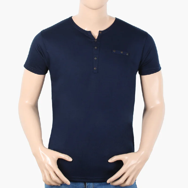 Relaxed Pants Men's Half Sleeves T-Shirt - Navy Blue