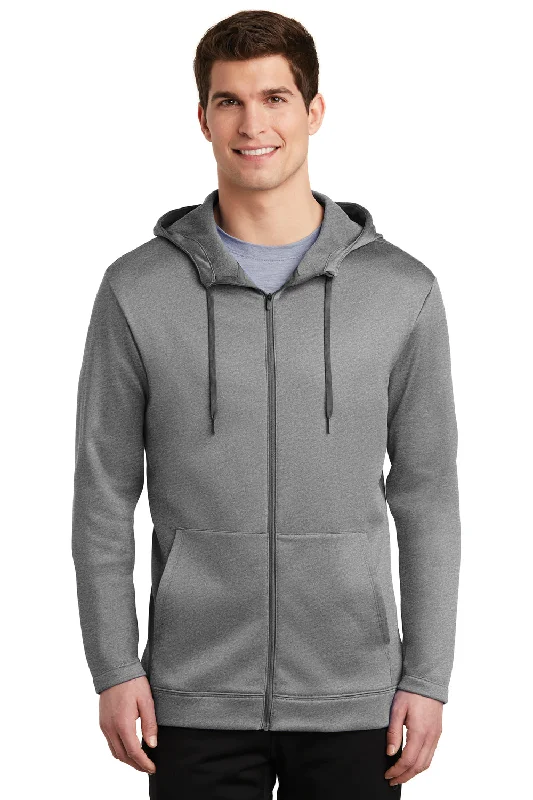 Stylish Layers Nike Mens Therma-Fit Moisture Wicking Fleece Full Zip Hooded Sweatshirt Hoodie w/ Pockets - Heather Dark Grey