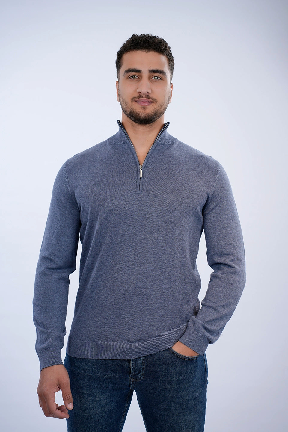 Basic Fashion Tom Tailor Blue Sweater With Half Zipper To Close