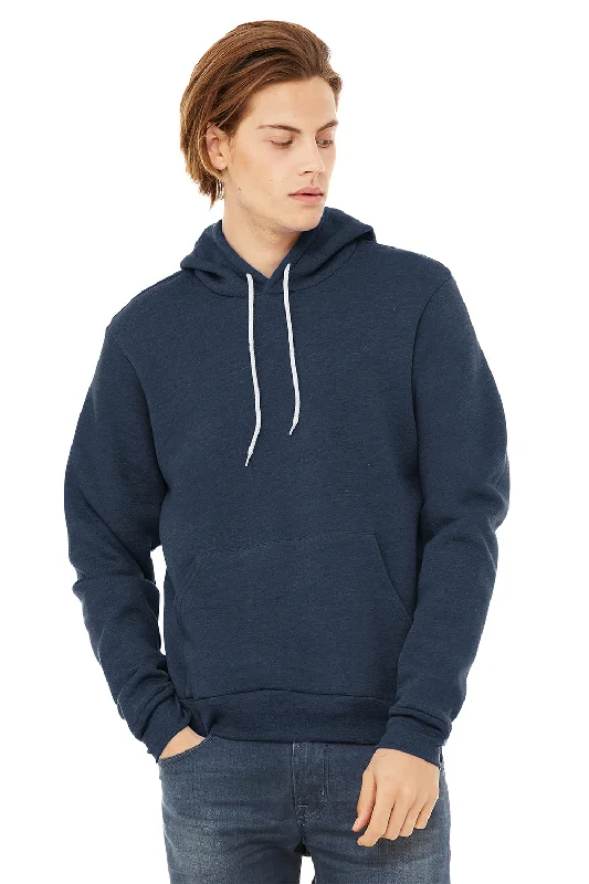 Lightweight Apparel Bella + Canvas Mens Sponge Fleece Hooded Sweatshirt Hoodie w/ Pouch Pocket - Heather Navy Blue