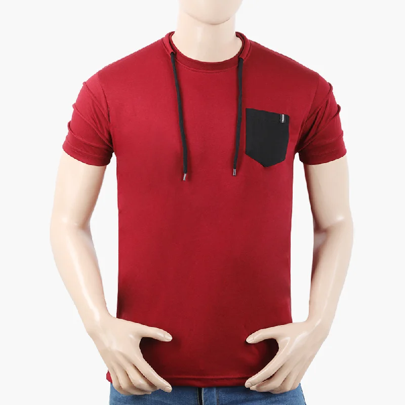 Minimalist Style Men's Half Sleeves T-Shirt - Maroon