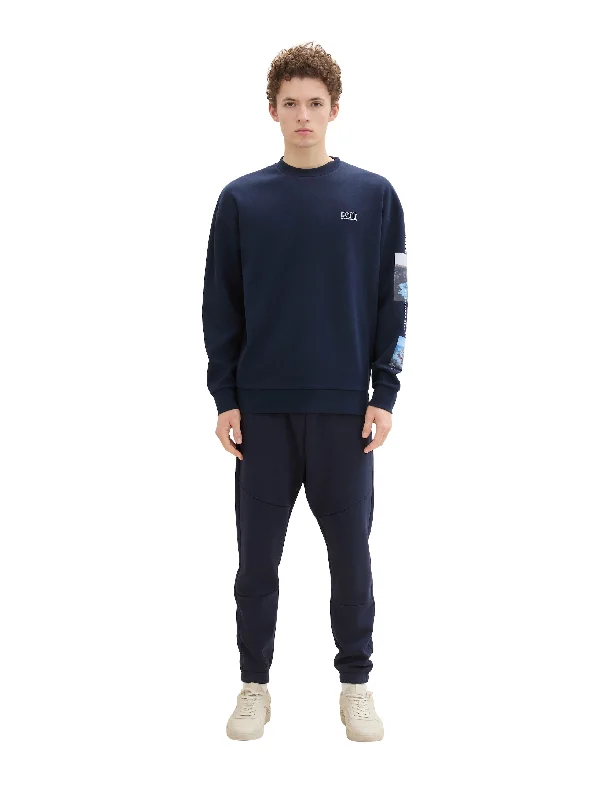 Street-Friendly Wear Tom Tailor Relaxed Navy Sweater With Prints