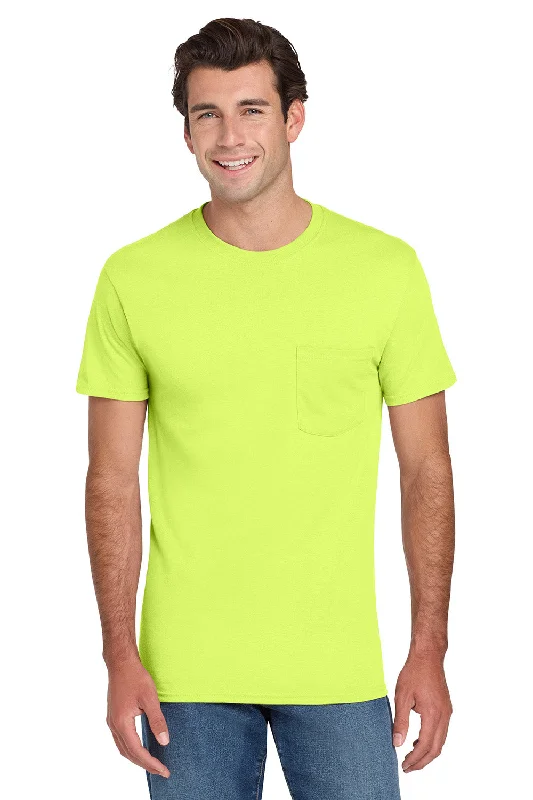 All-Day Wear Jerzees Mens Dri-Power Moisture Wicking Short Sleeve Crewneck T-Shirt w/ Pocket - Safety Green