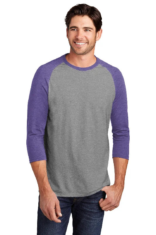 Effortless Style District Mens Perfect Tri 3/4 Sleeve Crewneck T-Shirt - Grey Frost/Purple