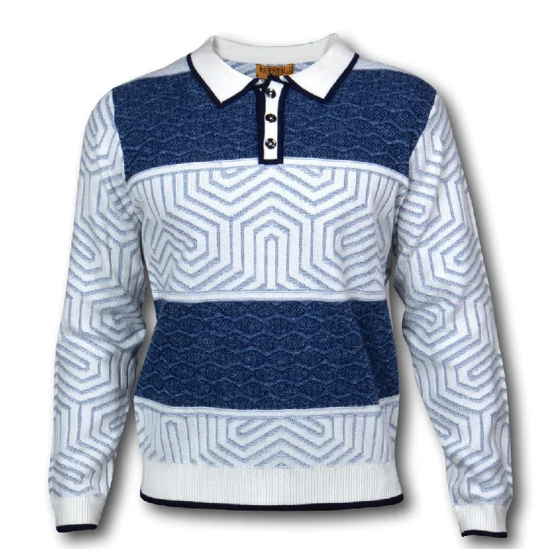 Smart Looks Prestige White Blue Navy Polo Sweater -SYM