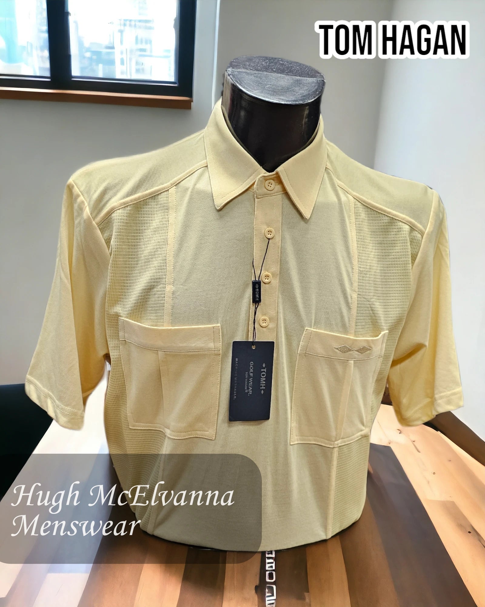 Trendy Comfort Lemon Golf Shirt With Mesh Side Design & Twin Pockets by Tom Hagan Style: 975