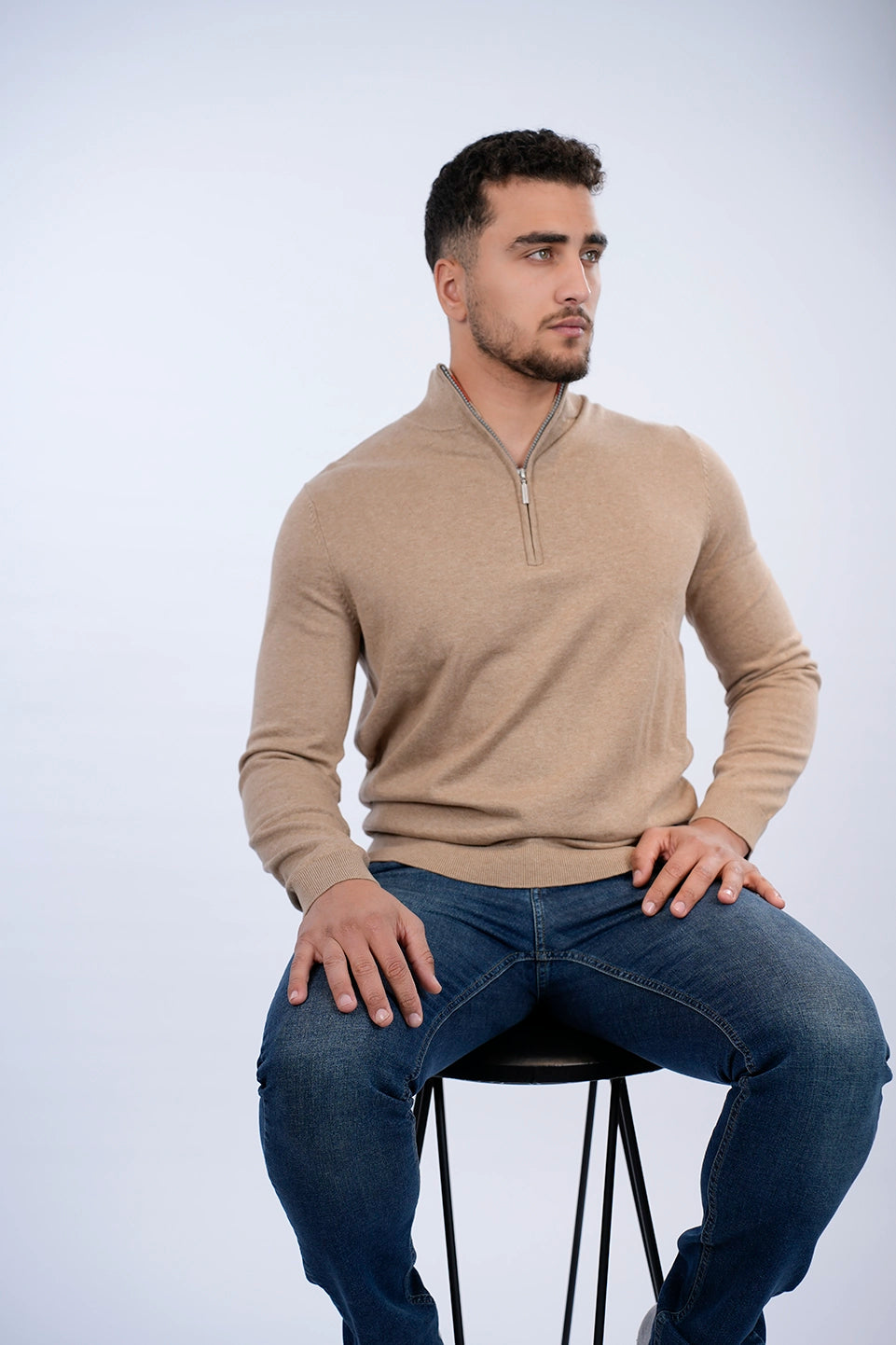 Lightwear Options Tom Tailor Beige Sweater With Half Zipper To Close