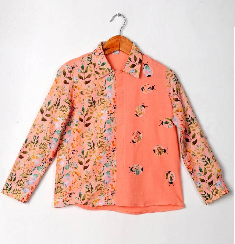 Everyday Jackets Pre-Order: Peach Leafy Print Bugs Full Shirt Boy