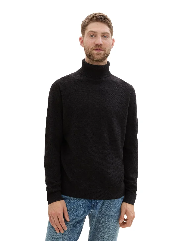 Cool Streetwear Tom Tailor Soft Turtleneck Black Sweater